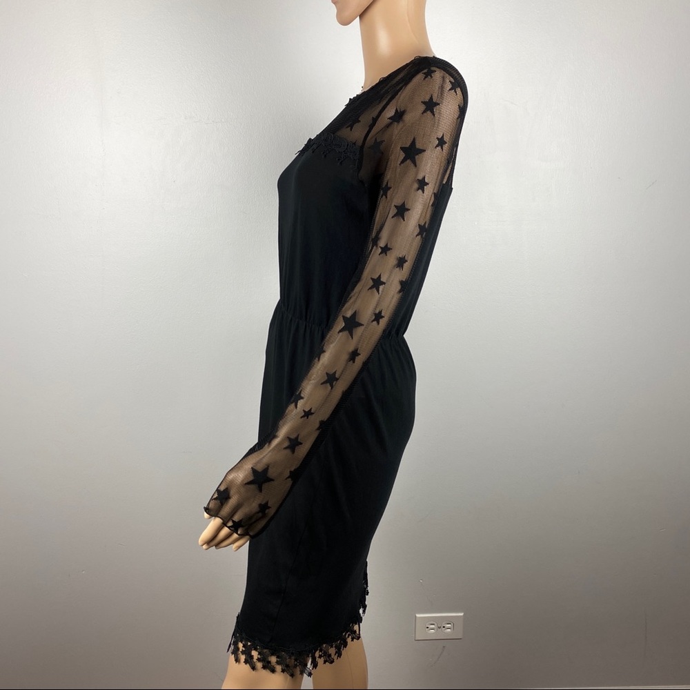 NEW ANNA SUI BLACK SHEER STAR DETAIL LONG SLEEVE MINI DRESS - Picture 5 of 8